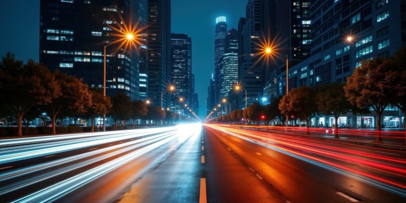 large city with long exposure of car lights