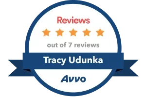 Five-star rating badge for Tracy Udunka on Avvo, based on 7 positive reviews.