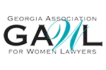Logo of the Georgia Association for Women Lawyers featuring stylized GAWL text in black and teal.