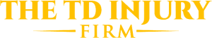 The TD Injury Firm logo in bold yellow text on a transparent background, representing legal services.